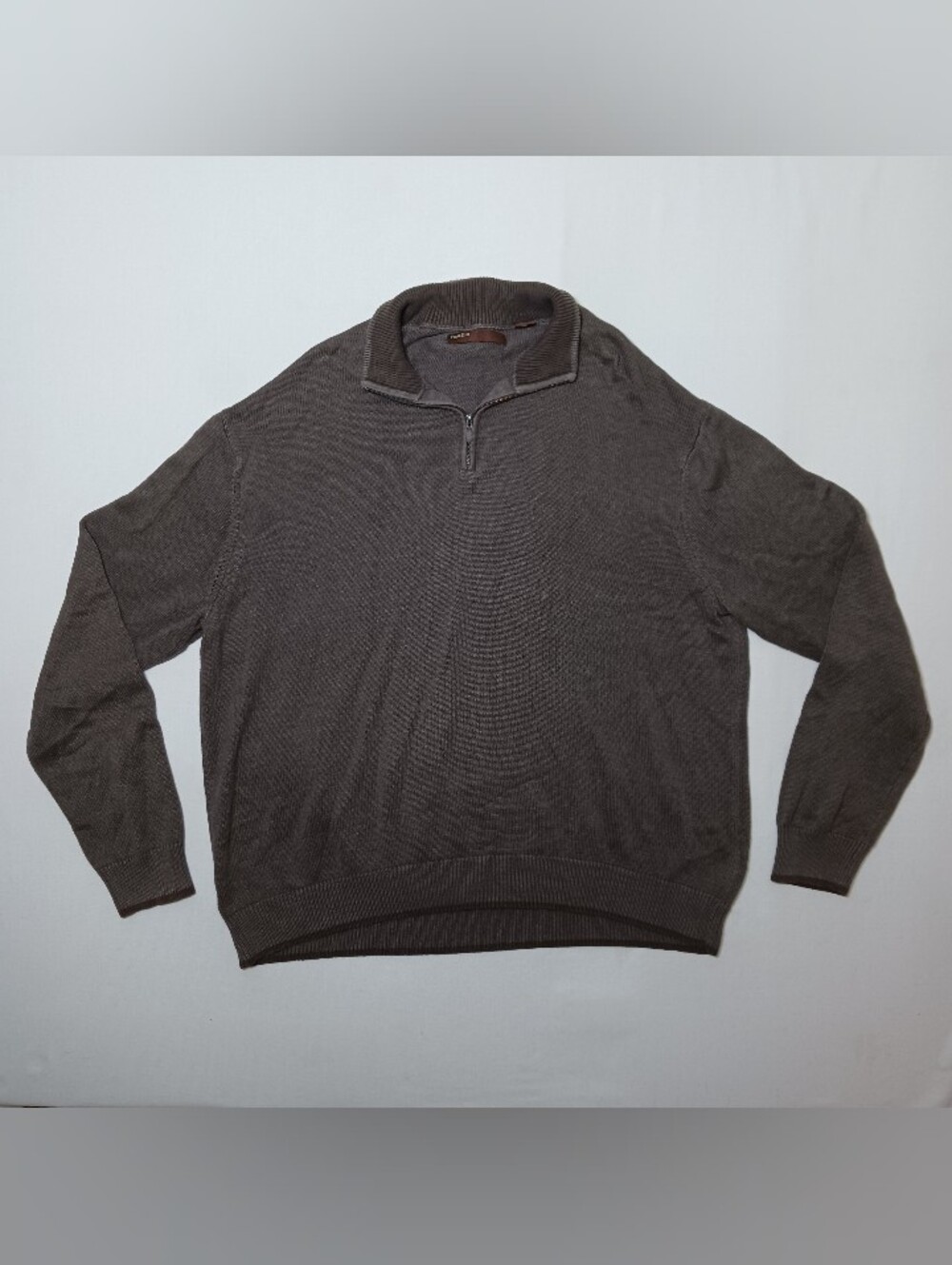 Perry Ellis 1/4 Zip Pullover Mock Neck Sweater 4XLT Brown Ribbed Collar